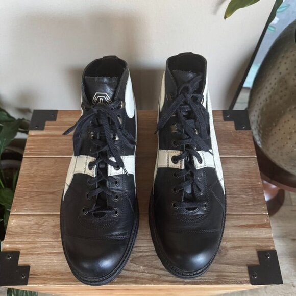90s Vintage Puma Rudolf Dassler Black Ivory Leather Mid Lug Sole Boots Size 12 - Picture 3 of 17